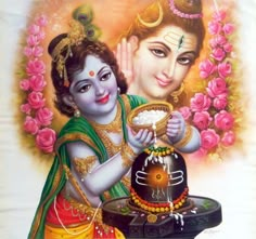 a painting of lord ganesh and his wife