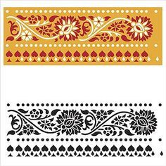 two different designs on white paper with black and yellow borders, one in the shape of a flower