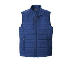 Port Authority Male Mock Neck Vest J851 Cobalt Blue Small Reverse coil zippers Zippered chest pocket Size: S.  Gender: unisex.  Age Group: adult. Sterling Grey, Easy Embroidery, Puffy Vest, Port Authority, Outerwear Outfit, Outerwear Vest, Water Repellent Fabric, Blue Outfit, Zipper Pulls