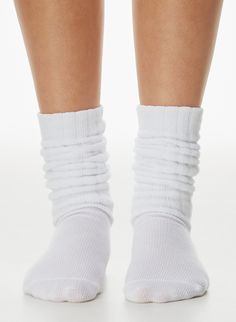 BEST-EVER SLOUCHY CREW SOCK | Aritzia Scrunched Socks, Scrunch Socks, Socks Aesthetic, Hiking Training, Short Bra, College Fits, Crew Sock, New Pant, Skirt Leggings