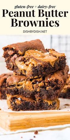 A stack of peanut butter brownies on parchment paper Gluten Free Cookie Bars, Butter Brownies, Chunky Peanut Butter, Gluten Free Peanut Butter, Peanut Butter Desserts, Peanut Butter Brownies, Gf Desserts