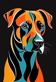 a colorful dog is shown on a black background