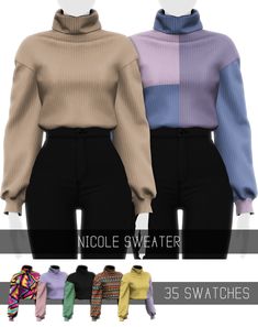 two women's sweaters are shown in different colors