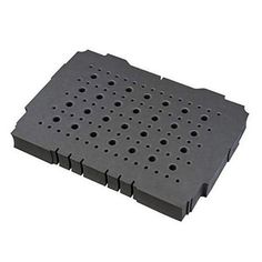 a black plastic tray with holes on it