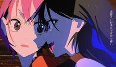 two anime characters with pink hair and blue eyes, one is kissing the other's forehead