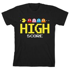 a black t - shirt with the words high score on it