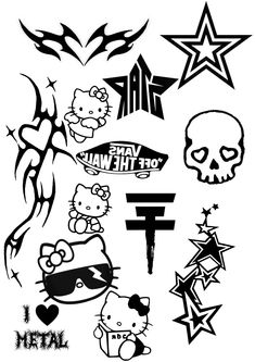 an image of some tattoos with hello kitty designs on the front and back of them