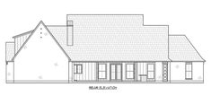 the front elevation of this house shows the living area, and bedroom areas with windows on each side