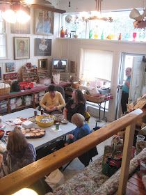 a group of people sitting around a table in a room