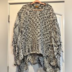 Nwot. Pol Brand Knitted Poncho. Size Large. Shades Of Gray And White. Heavy Weight. Super Nice. **Note This Is A Heavy Weight Sweater. I Cannot Do A Large Bundle With This. Poshmark Has A 10 Pound Weight Limit On Labels. Bundle To Save White Knit Sweater With Batwing Sleeves, Oversized Open Knit Poncho For Fall, White Knit Poncho For Fall, White Cozy Winter Poncho, Casual One Size Chunky Knit Poncho, White Knitted One-size Poncho, Casual White Knit Poncho, Casual White Poncho For Fall, White Oversized Winter Poncho