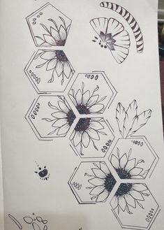 Sunflower Sunflower Sketch Pencil, Sketchbook Ideas Drawings Sketch Books, Honeycombs Drawings, Sunflower Sketch, Sunflower Sketches, Bee Drawing, Sunflower Drawing, Easy Mandala Drawing, Pen Art Drawings