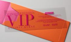 an orange and pink business card with the word, victoria lipp holiday event on it