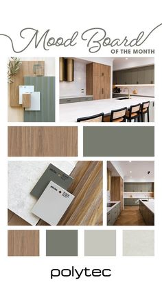 the mood board is full of different colors and textures, including grays, browns, and greens