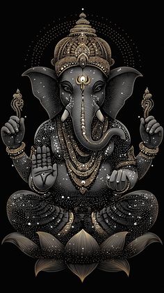 an elephant is sitting in the middle of a black background