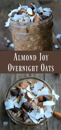 almond joy overnight oats in a glass jar