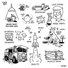 an image of doodles with different things on them