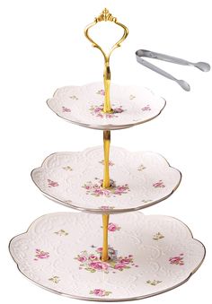 three tiered trays with flowers on them for $ 6 99 each or more