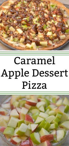 caramel apple dessert pizza with chocolate toppings