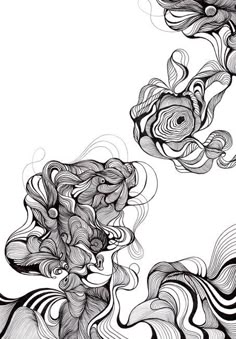 black and white drawing of flowers with swirls