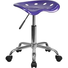 a blue stool with wheels on it