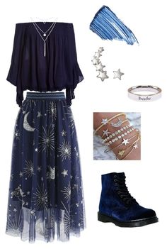 "Blue witch" by jennysioux on Polyvore featuring mode, Chicwish, Sans Souci, Pink Box, Riah Fashion, Dr. Martens et Sisley Blue Witch Costume, Blue Witch Aesthetic Outfit, Cosmic Witch Outfit, Blue Witch Outfit, Blue Witch, Witch Aesthetic Outfit, Modern Witch Fashion, Witch Costume Diy, Witchy Outfits