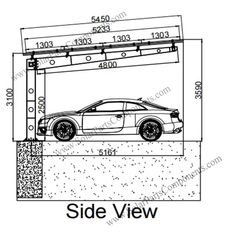 the side view of a car in a garage with measurements for each door and window