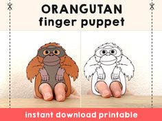 an orangutan finger puppet is shown with the instructions to make it easy