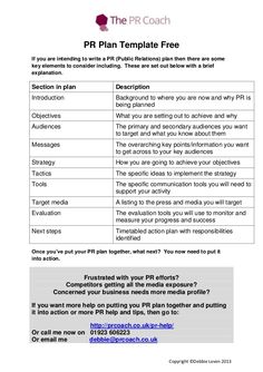 the pr coach's plan template is shown