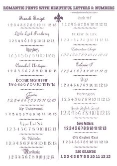 an old fashioned font and numbers are displayed on a white sheet with purple ink in the middle