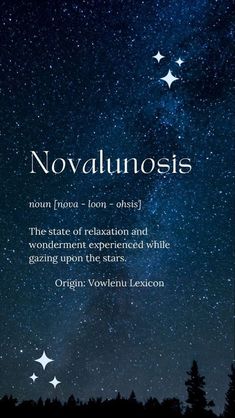 an image of the night sky with stars above it and text that reads, novaluninosis