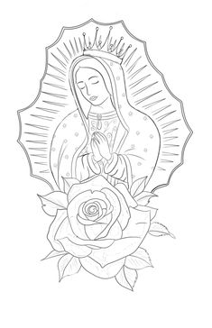 the virgin mary holding a rose in her hands