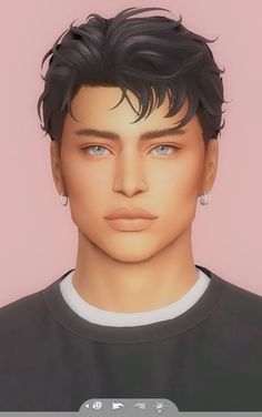 an animated image of a man's face with short black hair and piercings