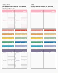 the printable planner is shown in three different colors