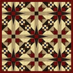 a red and black quilt with squares on it