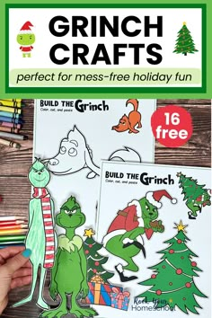 grinch crafts for kids to make with christmas trees and other holiday decorations, including the grin