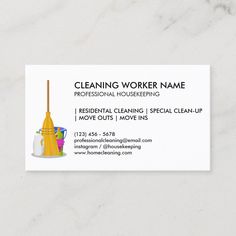 a cleaning business card with an image of a mop and cleaner's bottle