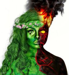 Tefiti And Teka Moana, Tafiti Moana Makeup, Fantasy Make Up Ideas Creative, Lava Makeup, Character Makeup Ideas, Elemental Makeup, Moana Makeup, Earth Makeup, Halloween Costume Bodysuit