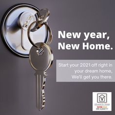 a new year, new home sign with two keys hanging from the door knobs