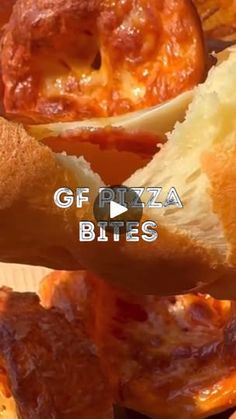 some food is being held up by someone's hand with the word gf pizza bites on it