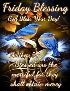 two birds sitting on top of a tree branch with the words, friday blessing god's