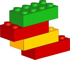 the legos are stacked on top of each other in different colors and shapes to make it look like they're building