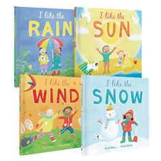 three children's books about the weather, i like the sun and i like the snow