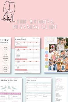 the wedding planning guide is displayed on a pink background