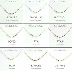 six different types of necklaces with the words i love you written on each one