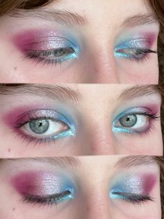 Fun Makeup For Green Eyes, Colourful Makeup Aesthetic, Colourful Eye Shadow, Pink And Teal Makeup, Maximalist Eye Makeup, Fun Eyeshadow Looks Easy, Maximalist Makeup Looks, Easy Colourful Eye Makeup, Funky Eyeshadow