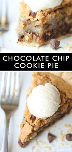 chocolate chip cookie pie with ice cream on top