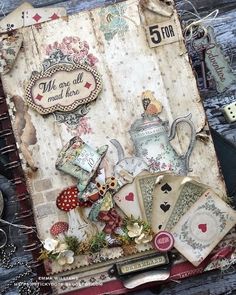 an altered book with lots of different things on it