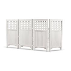 three white wooden privacy screens on a white background