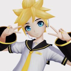 a cartoon character is making the peace sign with his hands and wearing a yellow tie