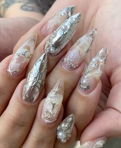 Cute Nail Colors, Chrome Nails Designs, Long Nail Designs, Really Cute Nails, Glam Nails, Types Of Nails